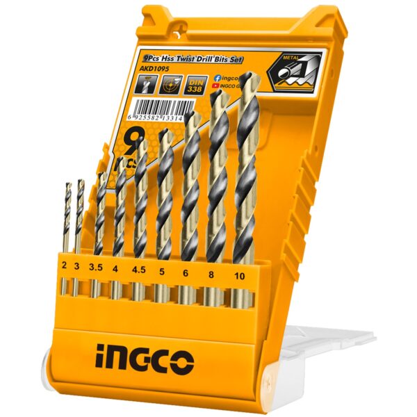INGCO 9PCS HSS DRILL BIT SET SIZE 2,3,3.5,4,4.5,5,6,8,10MM AKD1095
