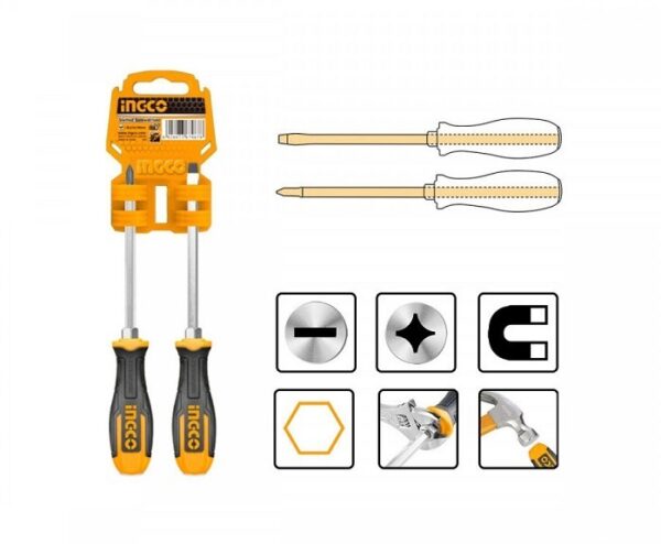 INGCO 2PCS GO THRU MAGNETIC TIP SCREWDRIVER SET (-) & (+) 125MM HKSGT680208