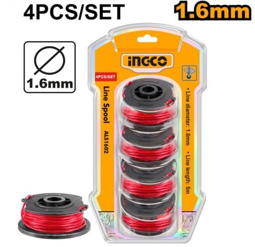 INGCO GRASS TRIMMER LINE SPOOL 1.6MMØ X 5M, 4PC/PACK ALS1602