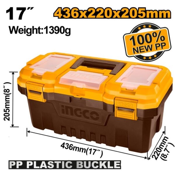 INGCO 17" PLASTIC TOOL BOX WITH ORGANISER 436*220*205MM PBX1701