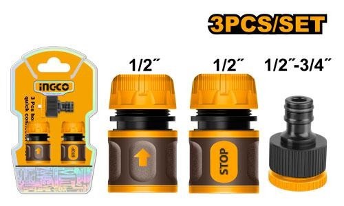 INGCO 3PCS WATER HOSE QUICK CONNECTOR SET HHCS03122