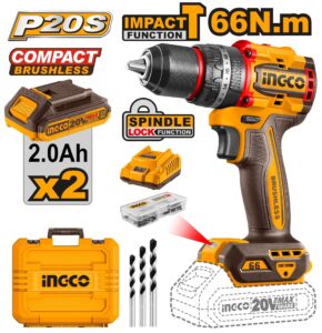 INGCO 20V 2X 2.0AH LI-ION BRUSHLESS IMPACT DRILL CIDLI20668 thumbnail