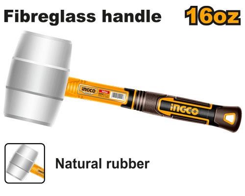 INGCO WHITE NATURAL RUBBER NON SPARK HAMMER FIBERGLASS HANDLE 16OZ HRUH8916