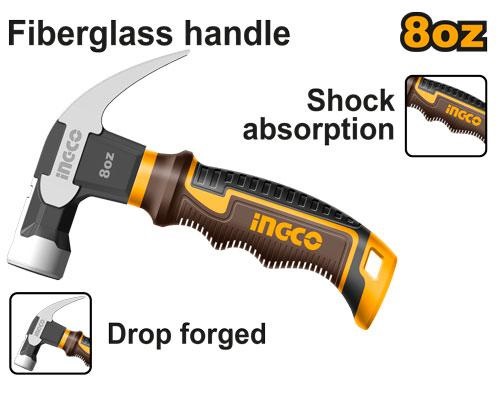 INGCO DROP FORGED MINI CLAW HAMMER FIBRE GLASS HANDLE 8 OZ HCH81008D
