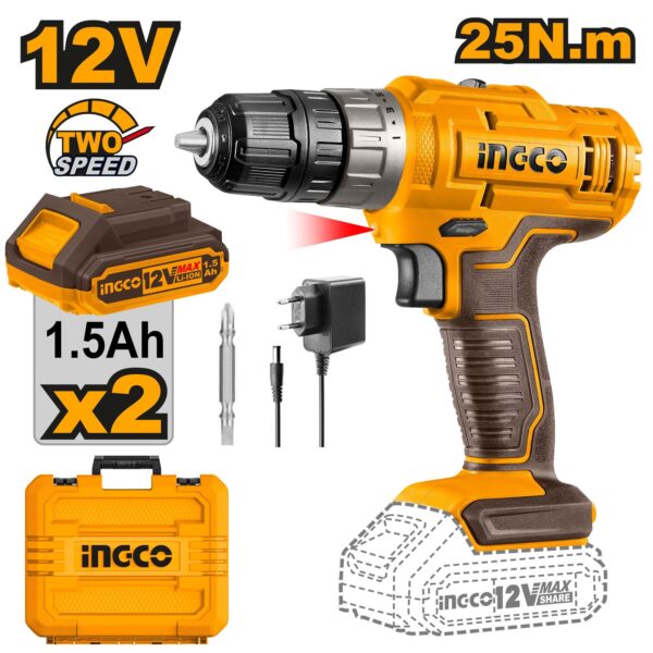 INGCO 12V 2X1.5AH LI-ION DRILL, CDLI1228