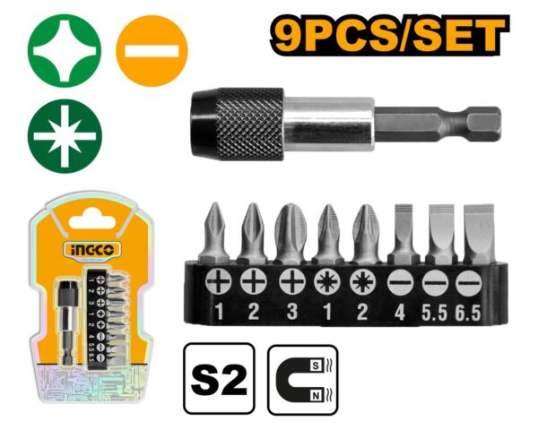 INGCO 9PCS SCREWDRIVER BIT SET QUICK RELEASE HOLDER AKSD0071