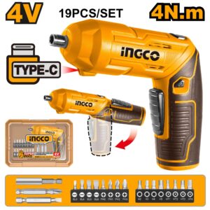 INGCO 4V LI-ION CORDLESS SCREWDRIVER WITH 19 BITS SET (NO USB CHARGER) CSDLI04425 thumbnail