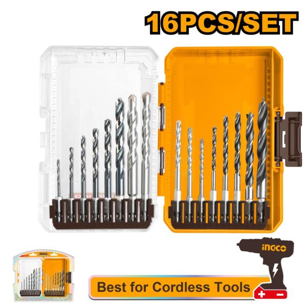 INGCO 16PCS METAL MULTI-FUCTION & WOOD DRILL BIT SET AKDL11606