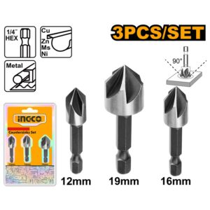 INGCO 3PCS HSS COUNTERSUNK BIT SET 12, 16 & 19MM DBCS0031 thumbnail