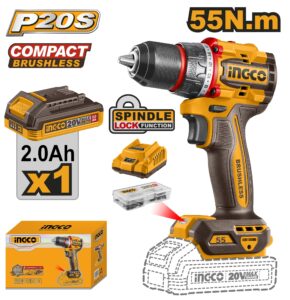 INGCO 20V LI-ION BRUSHLESS DRILL 55NM, 1X20V 2.0AH, CHARGER CDLI205582 thumbnail