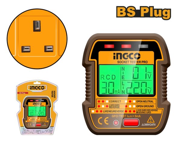 INGCO BRITISH PLUG SOCKET TESTER HESST30012