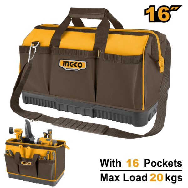 INGCO 16" H/DUTY IND.TOOL BAG,16 POCKETS, SHOULDER STRAP 41*25*26CM HTBG08
