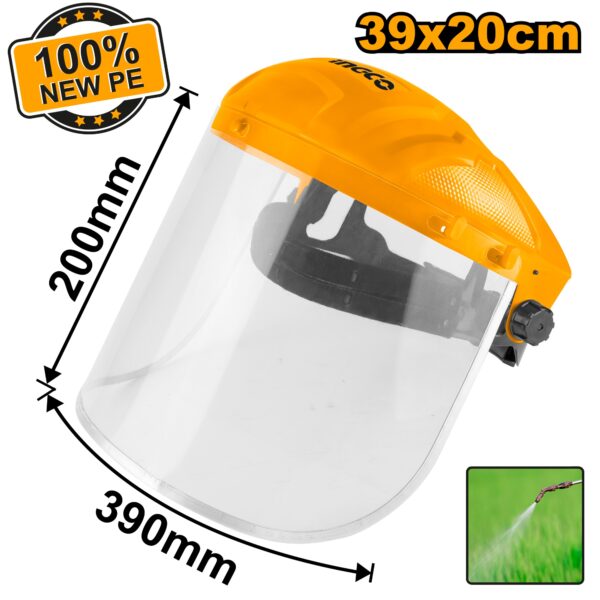 INGCO IMPACT RESISTANT FACE SHIELD ADJUSTABLE HEAD GEAR 390X200MM HFSPC32