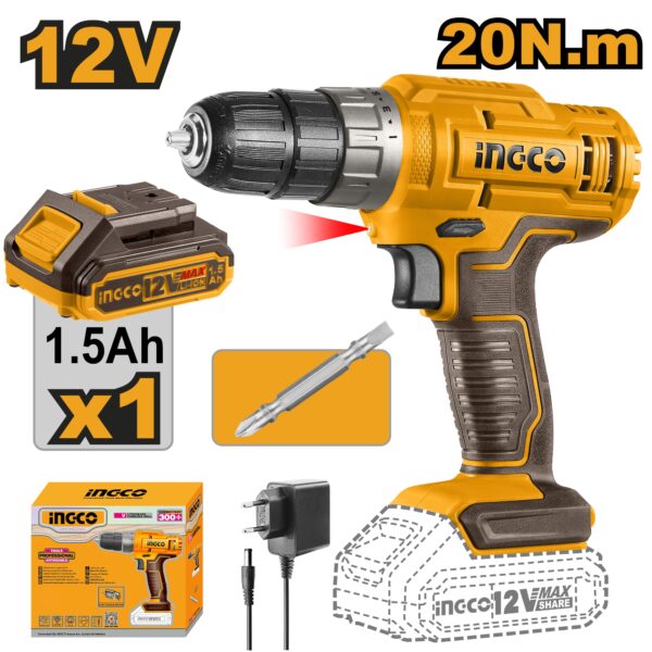 INGCO 12V 1X1.5AH LI-ION DRILL CDLI1218