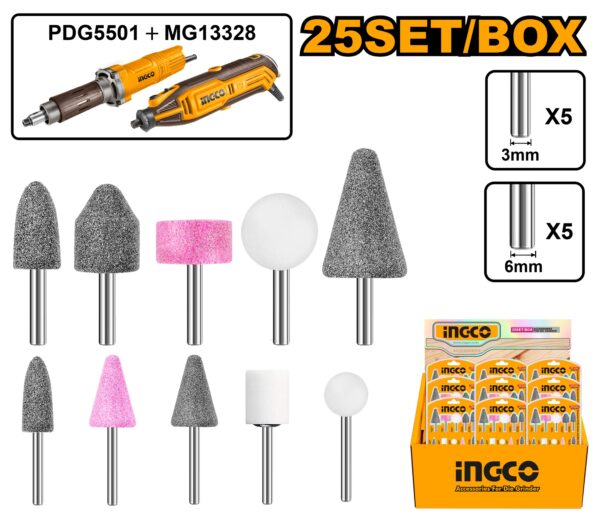 INGCO 10PCS (5X6MM, 5X3MM) DIE GRINDER MOUNTED STONE BIT SET AKB1001
