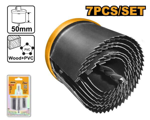 INGCO 7PCS HOLE SAW SET 26,32,38,45,50,56,63MM AKHS702