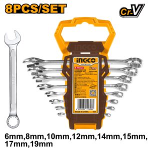 INGCO 8PCS COMBINATION SPANNER SET 6,8,10,12,14,15,17 &19MM HKSPA1088 thumbnail