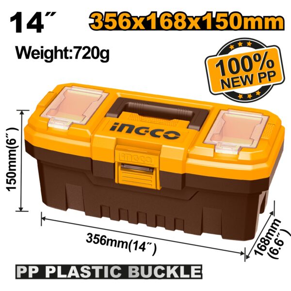 INGCO 14" PLASTIC TOOL BOX WITH ORGANISER 356*168*160MM PBX1401