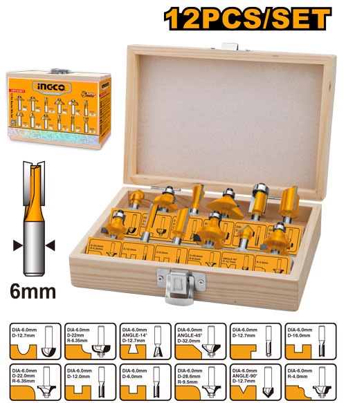 INGCO 12 PCS 6MM SHANK ROUTER BIT SET AKRT1201