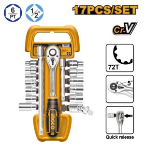 INGCO 27PCS 1/2" DR. SOCKET SET 4-14MM W/72T RATCHET HANDLE HKTS12171 thumbnail