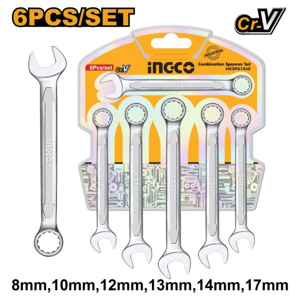 INGCO 6PCS COMBINATION SPANNER SET 8, 10, 12, 13, 14, 17MM