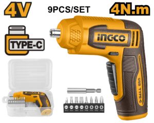 INGCO 4V LI-ION CORDLESS SCREWDRIVER WITH 9 BITS SET (NO USB CHARGER) CSDLI0458 thumbnail