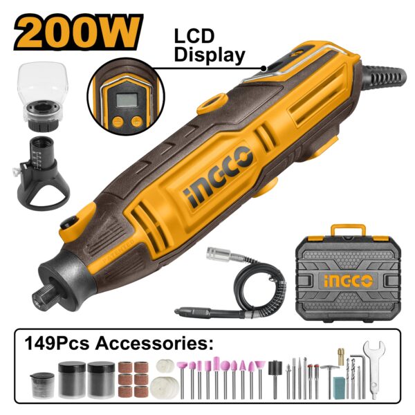 INGCO MINI DIE GRINDER WITH 149 ACCESSORIES 1/8" COLLET MG2008
