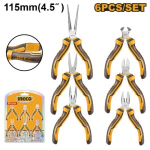 INGCO 6PCS 4.5" MINI PLIERS SET CP, LNP, ECP, DCP, FNP & NNP HMPS06115 thumbnail