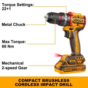 INGCO 20V IMPACT DRILL & GRINDER COMBO KIT 2X4.0AH+CASE CKLI2027310 thumbnail