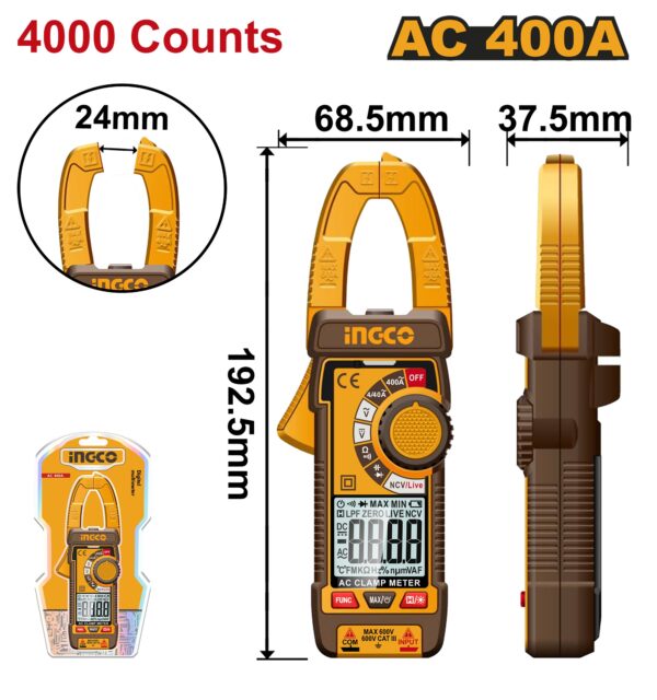 INGCO DIGITAL AC 400A CLAMP METER DCM62001
