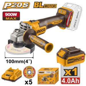 INGCO 20V LI-ION BL ANGLE GRINDER 100MM 3 SPEED 900W 1X4.0AH,CAGLI261021 thumbnail