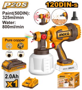 INGCO 20V LI-ION CORDLESS SPRAY GUN 1X2.0 AH + CHARGER CSGLI20042 thumbnail