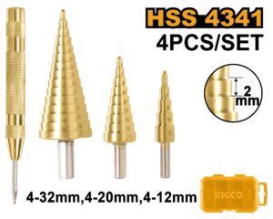 INGCO 3PC HSS STEP DRILL SET 4-12, 4-22,4-32MM+AUTO CENTER PUNCH AKSDS2041 thumbnail