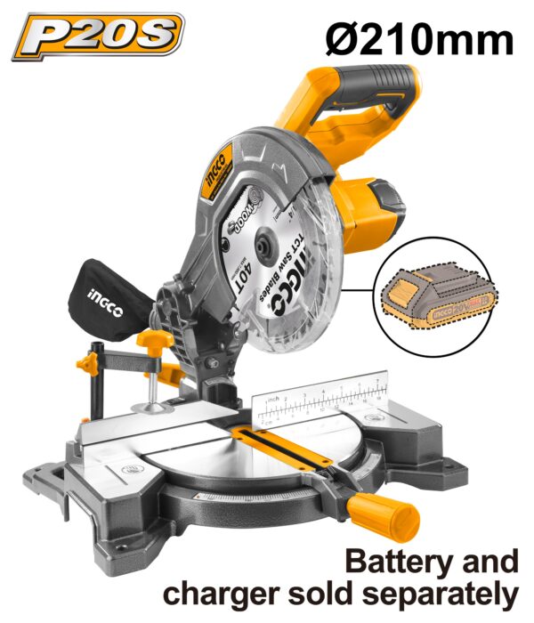 INGCO 20V LI-ION MITRE SAW, 8-1/4" 210MM 25.4MM BORE CMS2001 (BARE UNIT)