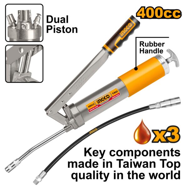 INGCO HD GREASE GUN 400CC + 1X12" FLEX GREASE HOSE GRG015002