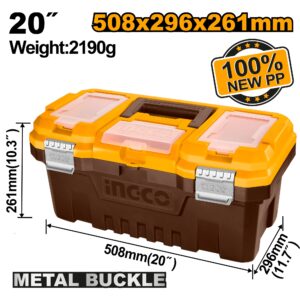 INGCO 20" PLASTIC TOOL BOX METAL LATCH W/ORGANISER 508*296*261MM PBX2002 thumbnail