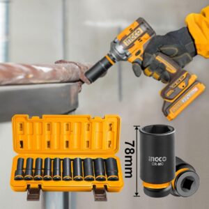 INGCO 10PCS 1/2" DR. CR-MO DEEP MPACT SOCKET SET 10-24MM HKISSD12102L thumbnail