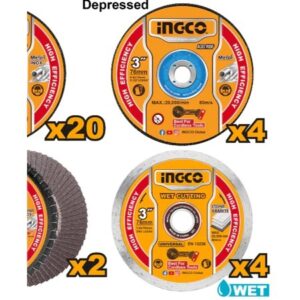 INGCO 30 PCS 76MM CUTTING & GRINDING DISC SET MCD07630 thumbnail