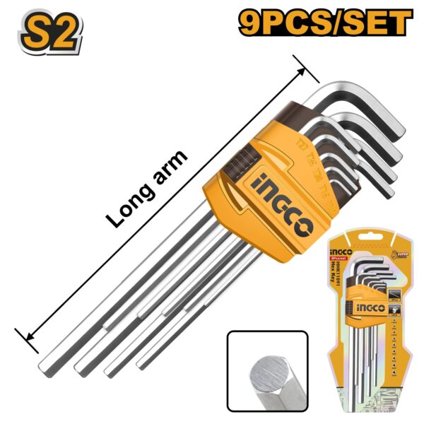 INGCO 9 PCS LONG ARM HEXA KEY SET 1.5-10MM HHK11091
