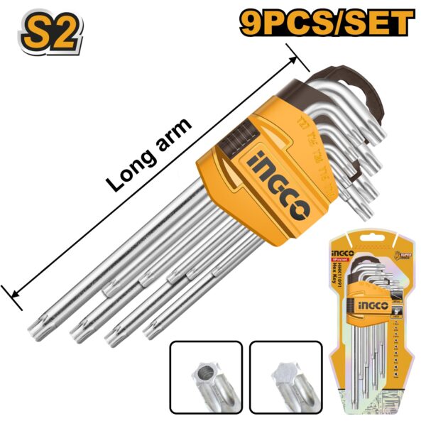 INGCO 9 PCS LONG ARM TORX KEY SET T10-T50MM