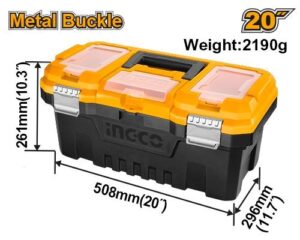 INGCO 20" PLASTIC TOOL BOX METAL LATCH W/ORGANISER 508*296*261MM PBX2002 thumbnail