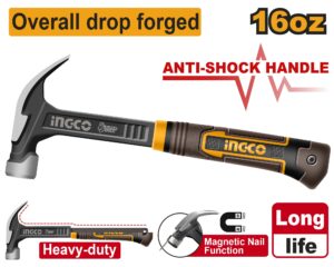 INGCO ANTI SHOCK HANDLE CLAW HAMMER 16OZ HCH81016L thumbnail