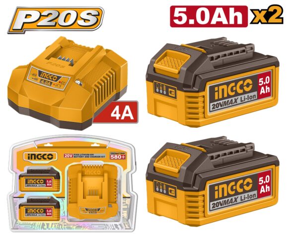 INGCO 20V 2X5.0AH BATTERY + 4A CHARGER SET FBCPK2513