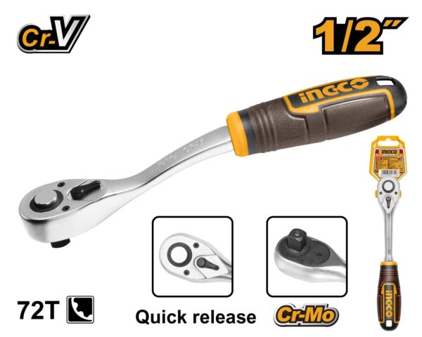 INGCO 1/2" DR. RATCHET HANDLE 72T LENGTH 260MM