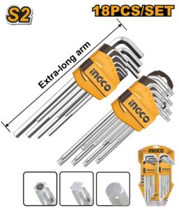 INGCO 18PCS EXTRA LONG HEX KEY(1.5-10MM) & TORX KEY(T10-T50) SET HHKSET0181 thumbnail