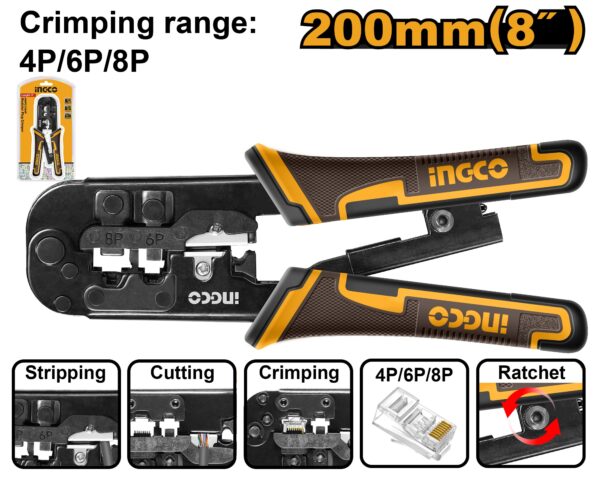 INGCO MODULE PLUG CRIMMPER 8"200MM RANGE 4P,6P&8P HMPCN2468R