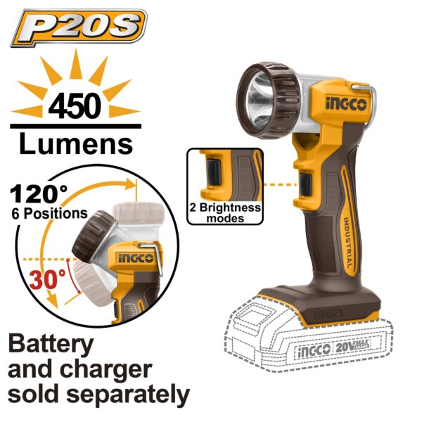 INGCO 20V LED WORK LAMP 8W 450 LUMENS CWLI2058 (BARE UNIT)