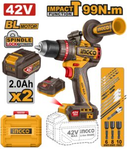 INGCO 42V BL COMPACT IMPACT DRILL 99NM 2X2.0AH & CASE CIDLI429982 thumbnail