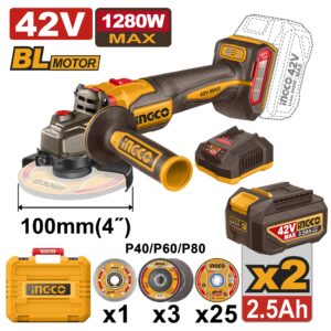 INGCO 42V BL 4" GRINDER 2X2.5AH & DISCS + CASE CAGLI4128102 thumbnail
