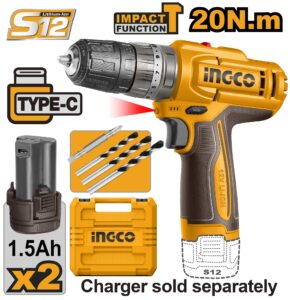 INGCO 12V 20NM IMPACT DRILL 2X12V 1.5AH BATT (NO USB CHARGER) CIDLI12206 thumbnail